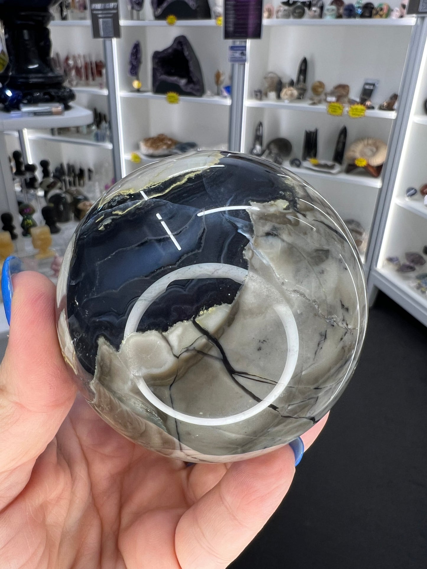 Volcano Agate Sphere on Stand (UV Reactive)