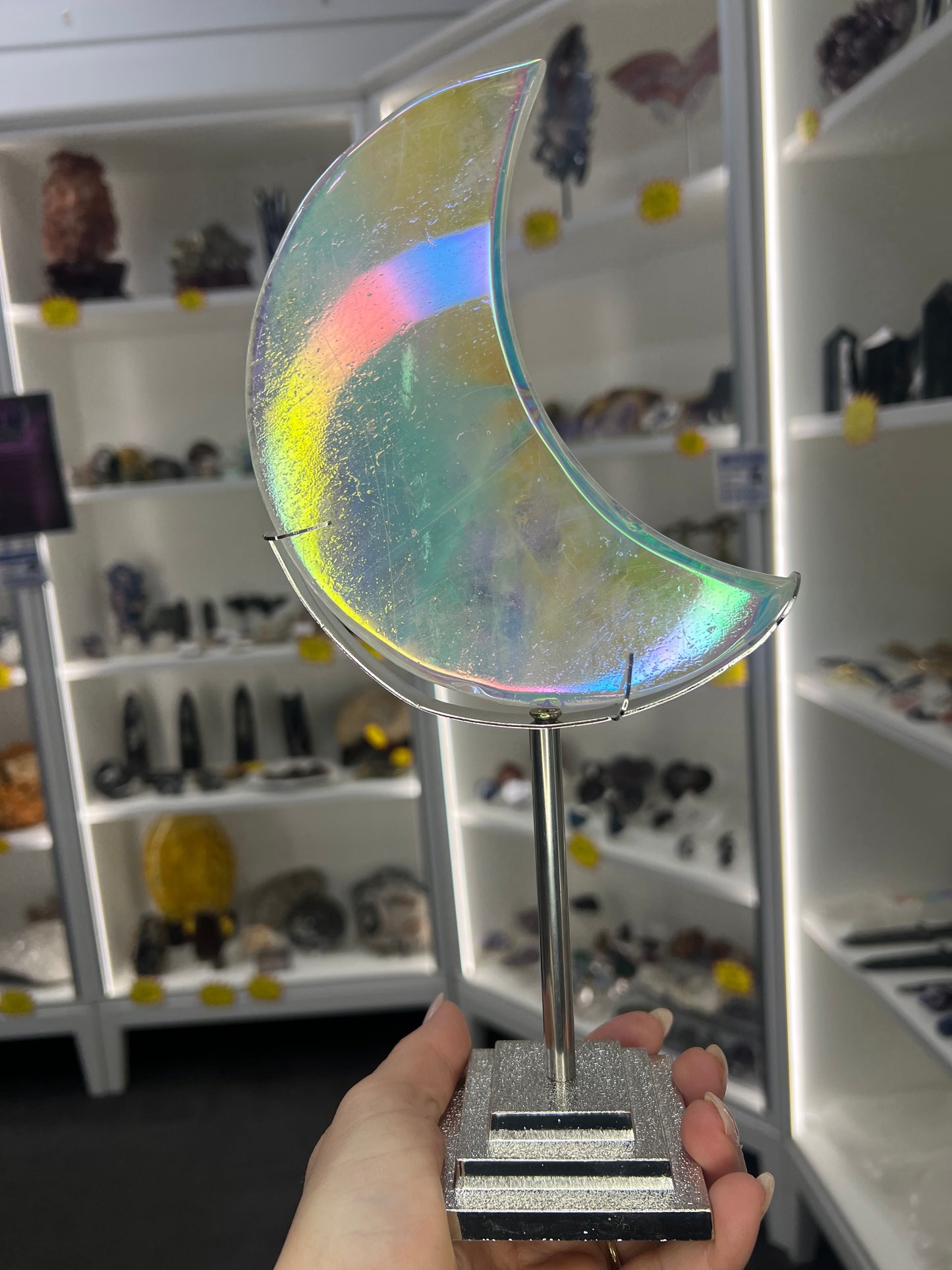 Aura Quartz Moon on Stand