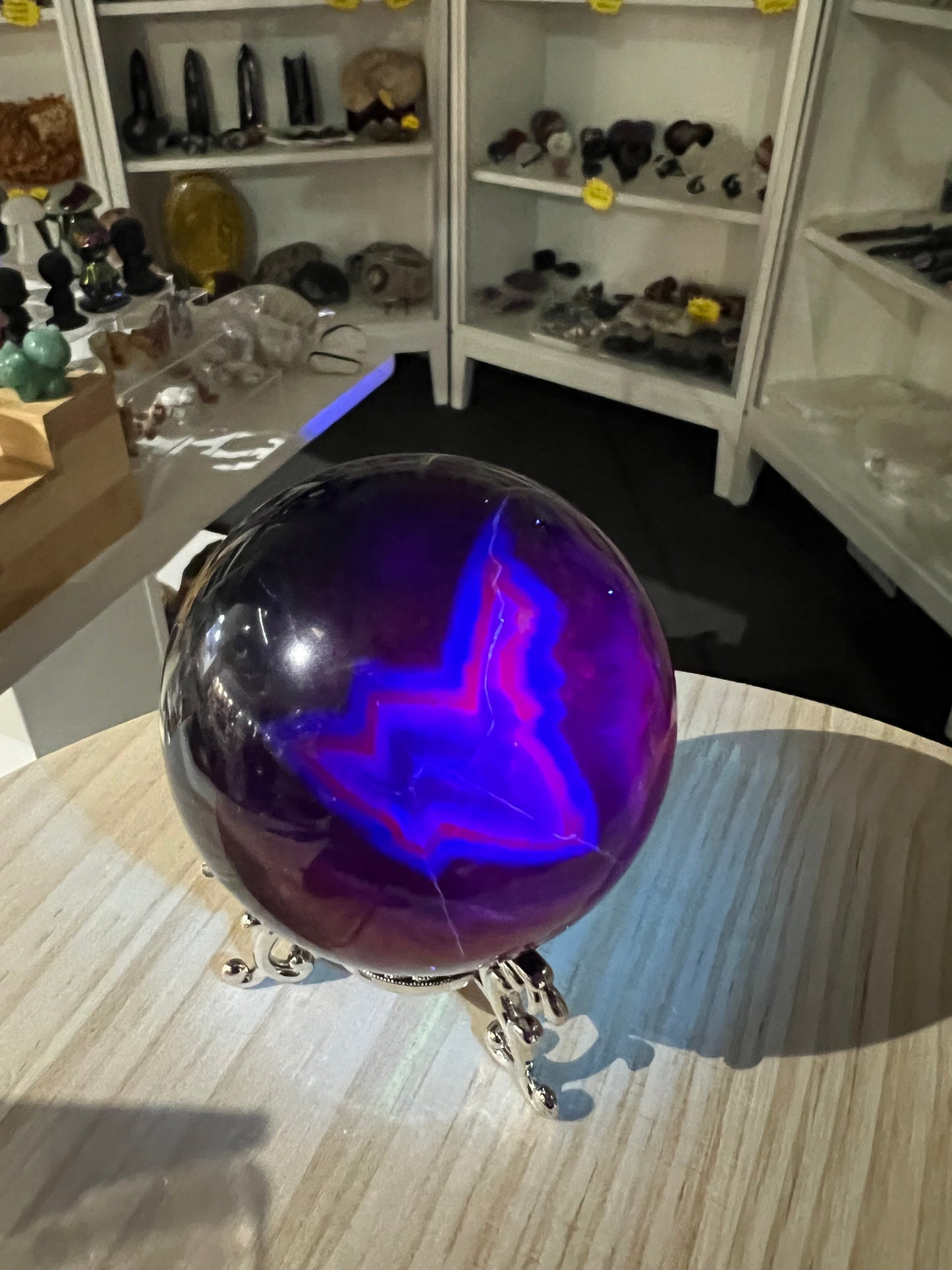 Black Fluorite Sphere on Stand (UV Reactive)