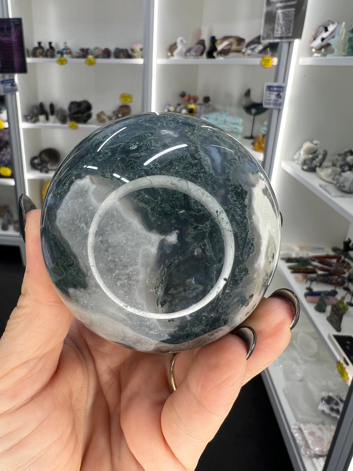 Moss Agate Sphere on Stand