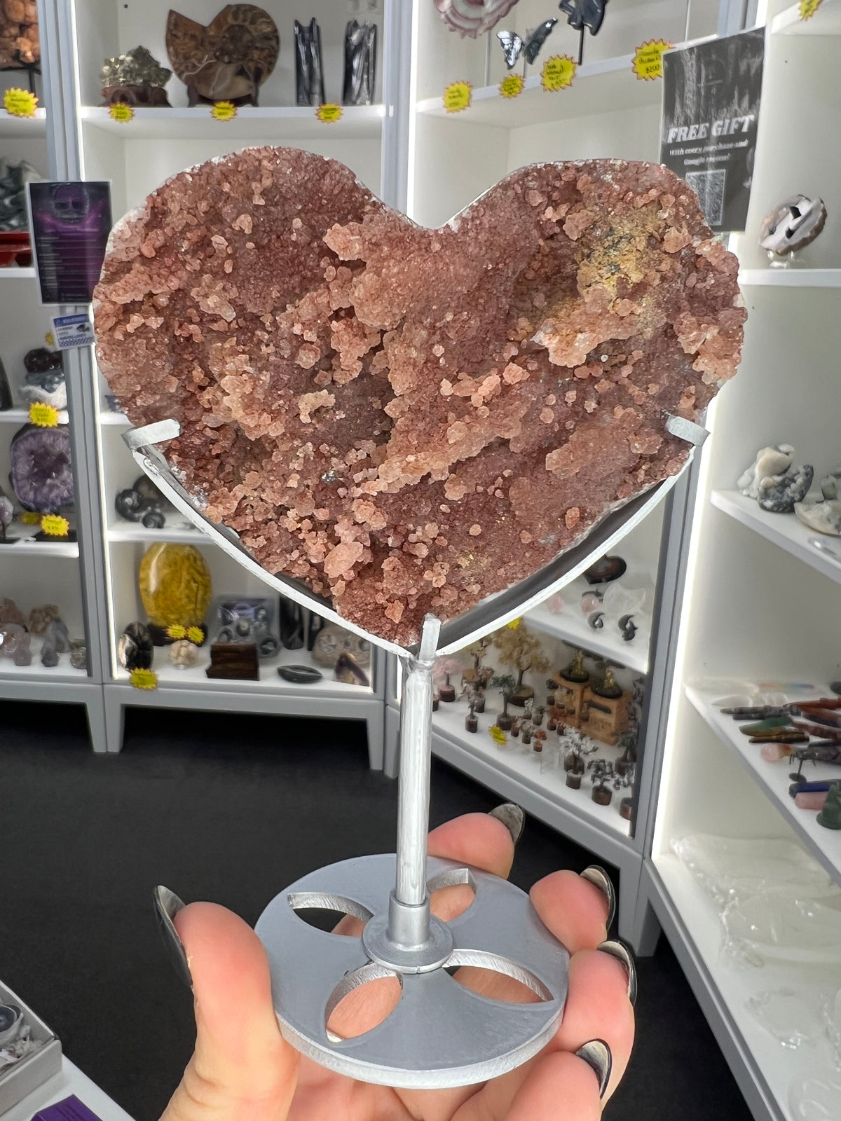 Pink Amethyst Heart on Stand