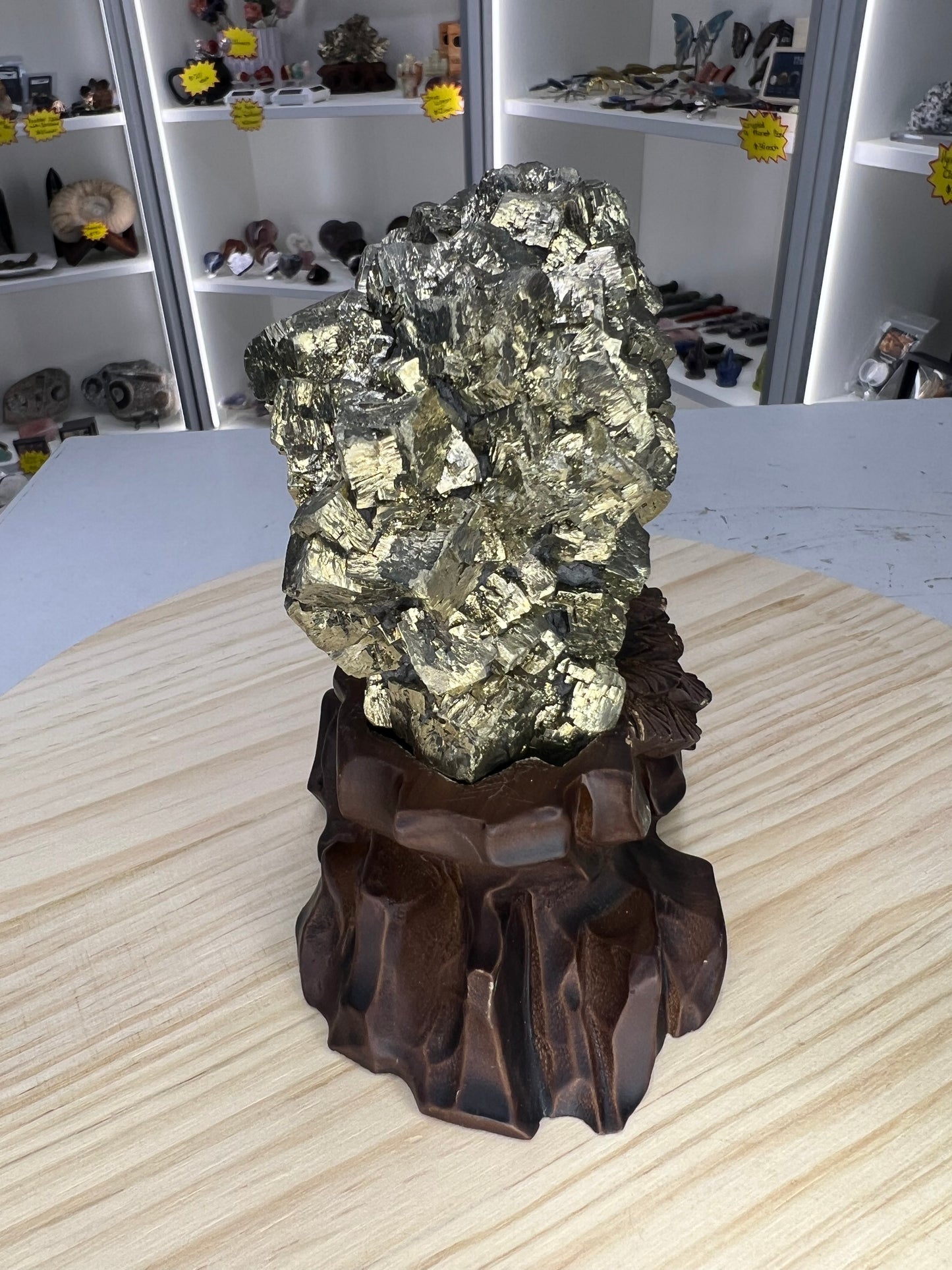 Pyrite Specimen on Custom Stand
