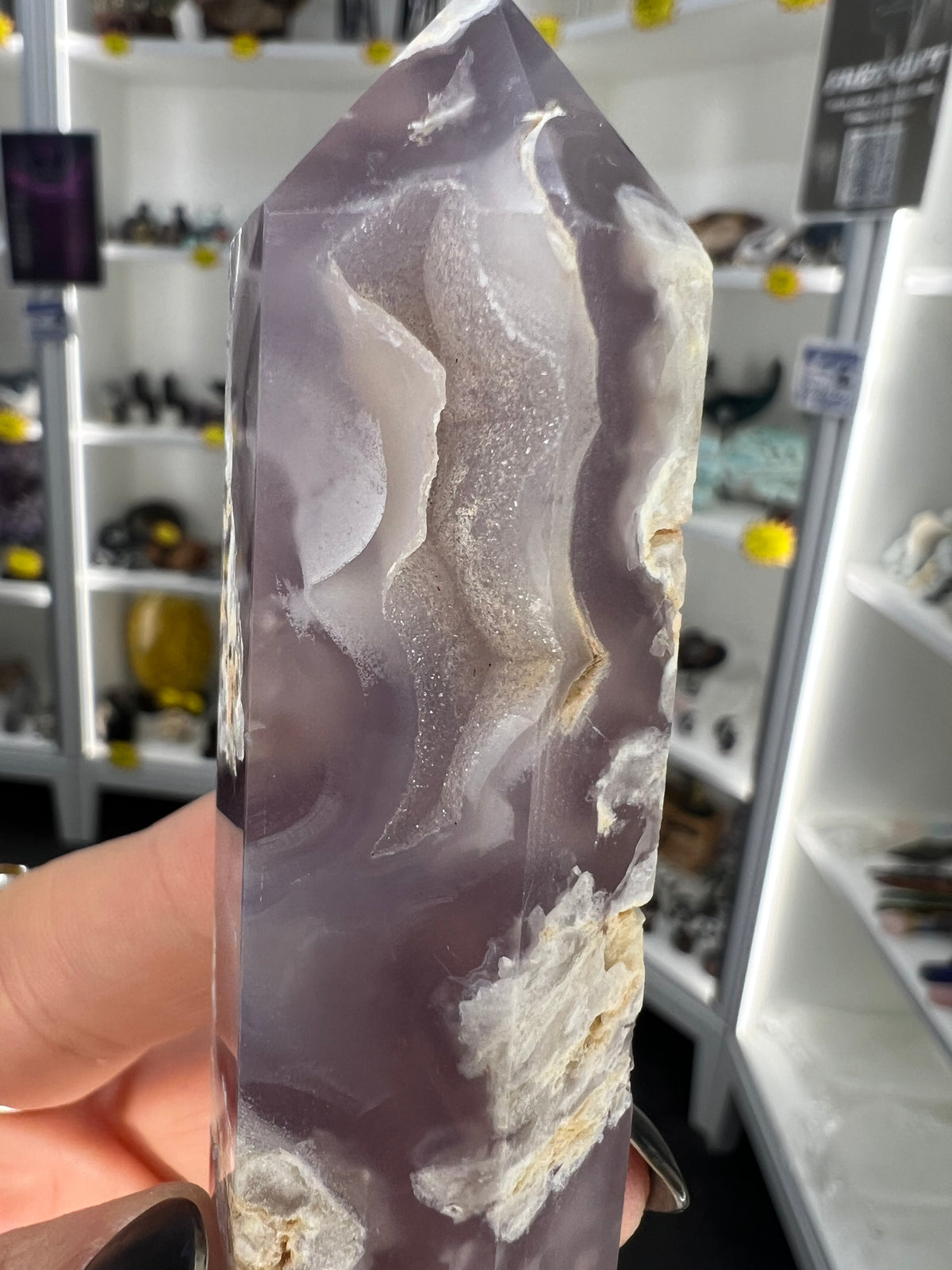 Black Flower Agate Tower