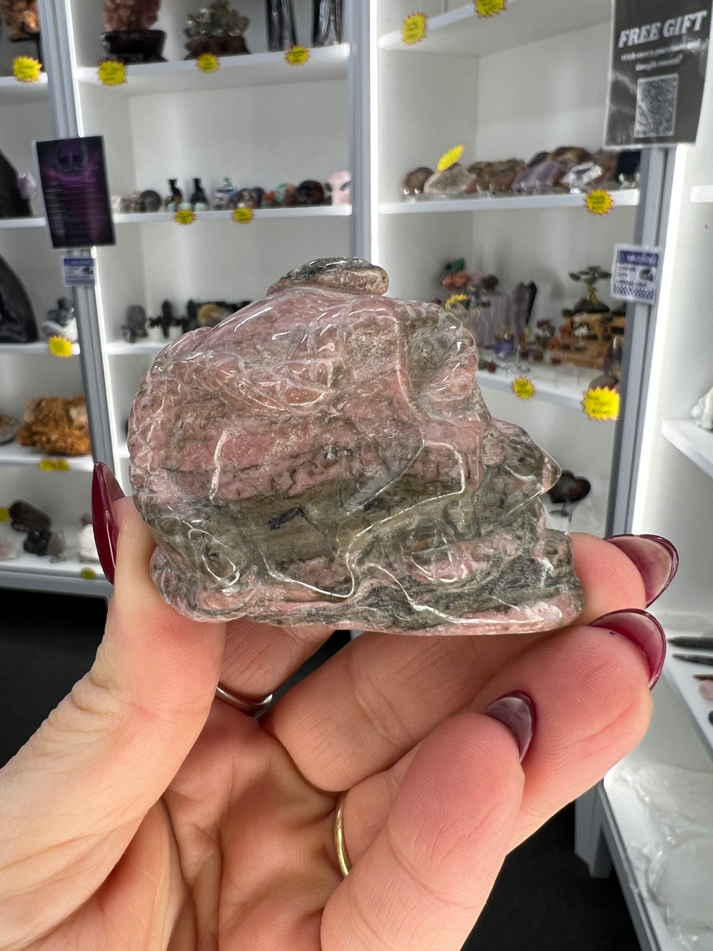 Rhodonite Skull with Snake
