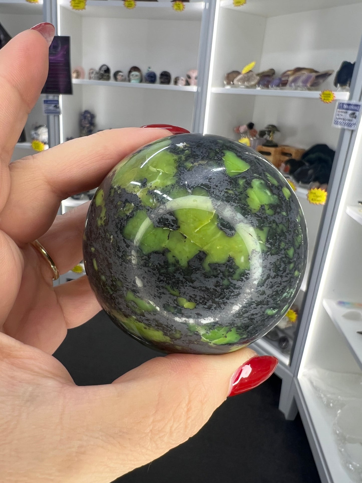 Shungite x Green Opal Sphere on Stand