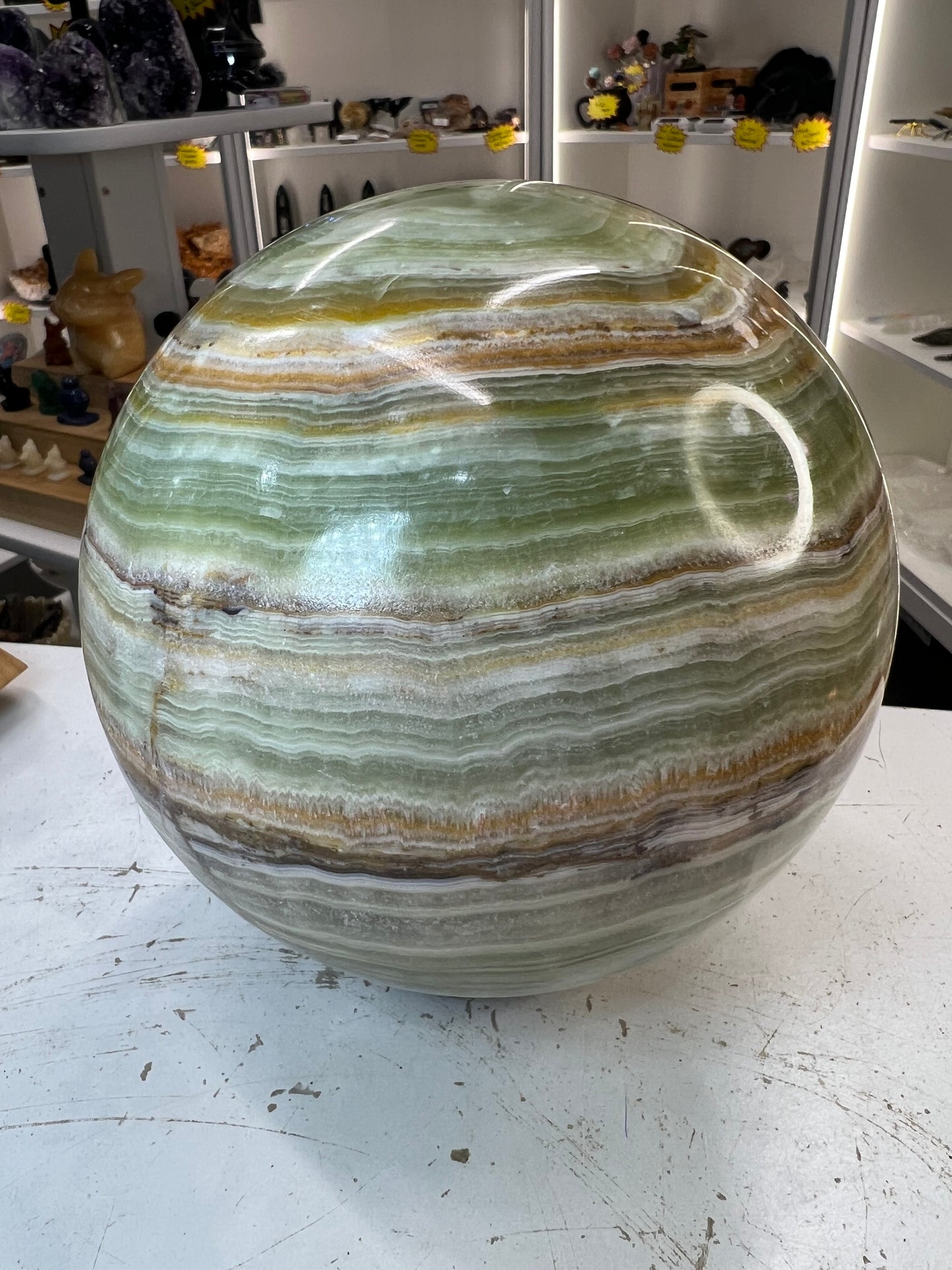 Green Onyx Sphere on Stand