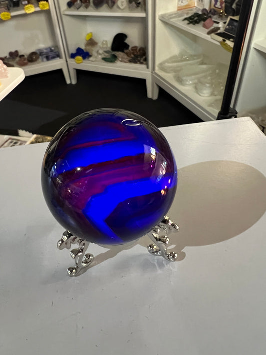Black Fluorite Sphere on Stand (UV Reactive)
