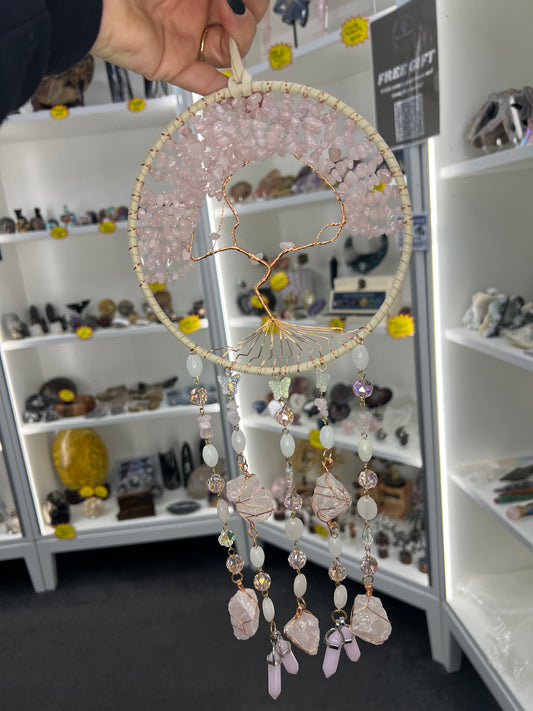 Rose Quartz Tree of Life Suncatcher