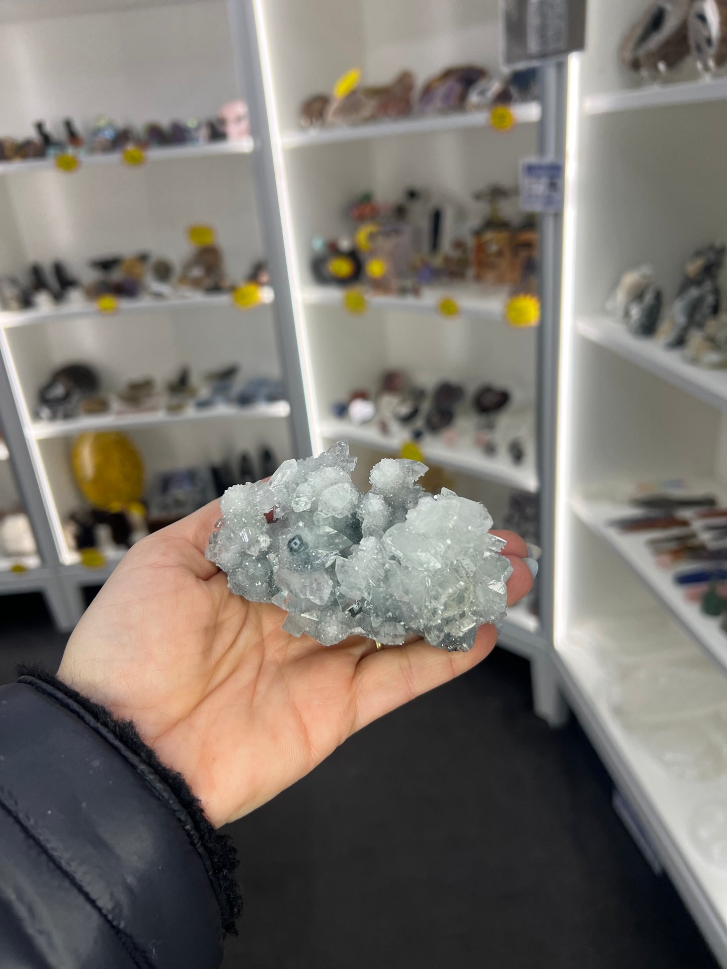 Apophyllite on Blue Chalcedony