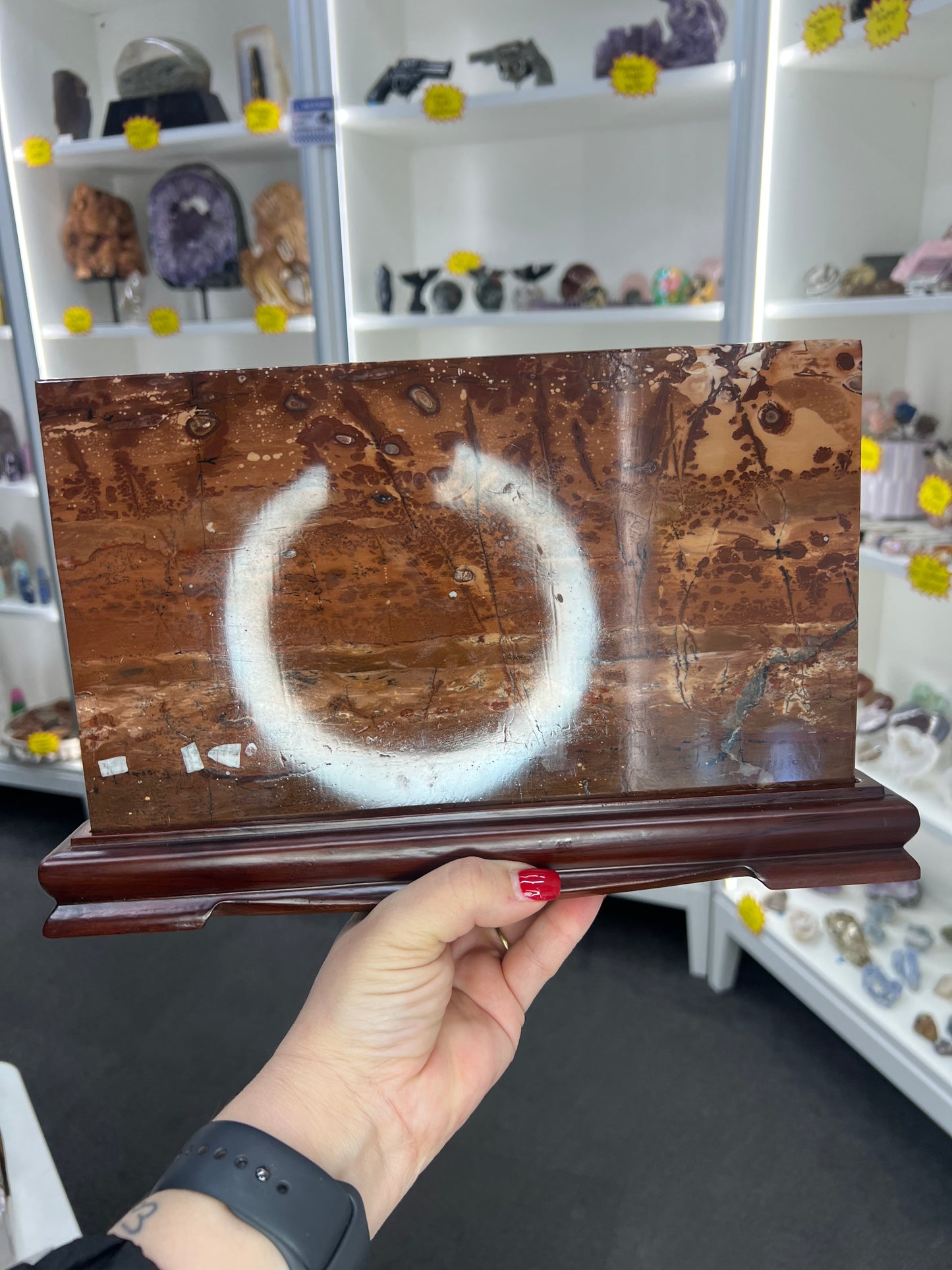 Picture Stone Jasper Slab on Wooden Stand