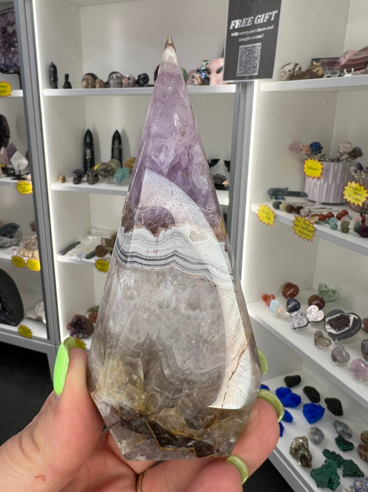 Amethyst x Banded Agate Faceted Freeform