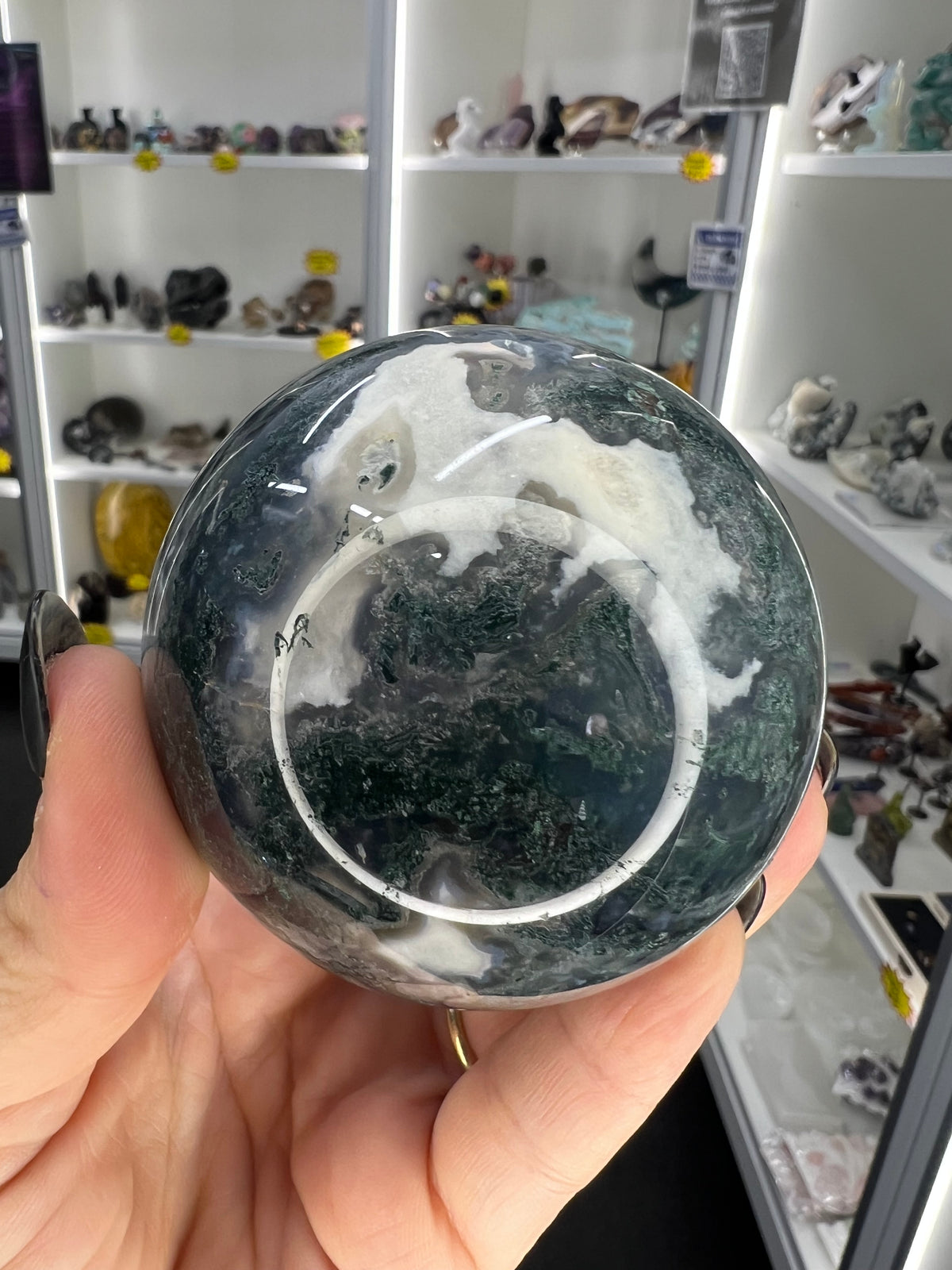 Moss Agate Sphere on Stand