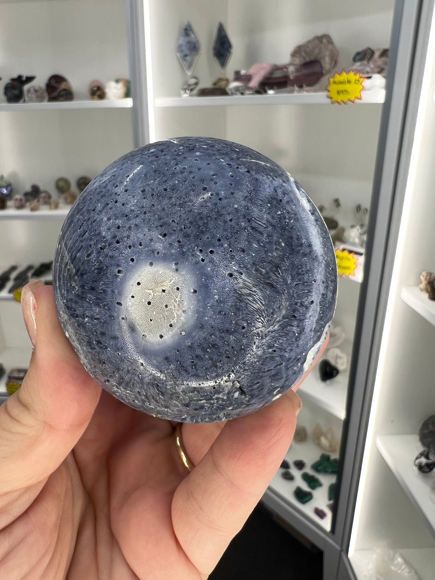 Blue Coral Jade Sphere on Stand