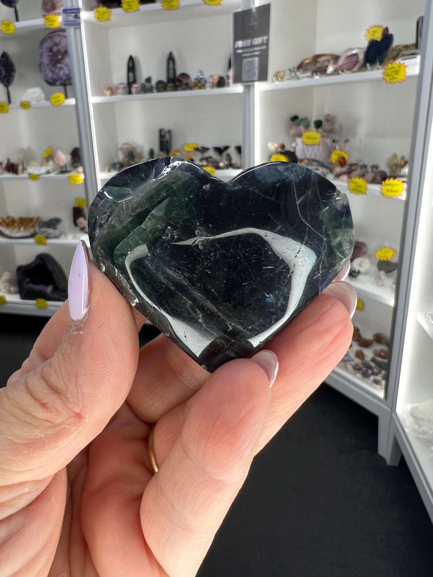 Black Fluorite Heart (UV Reactive)