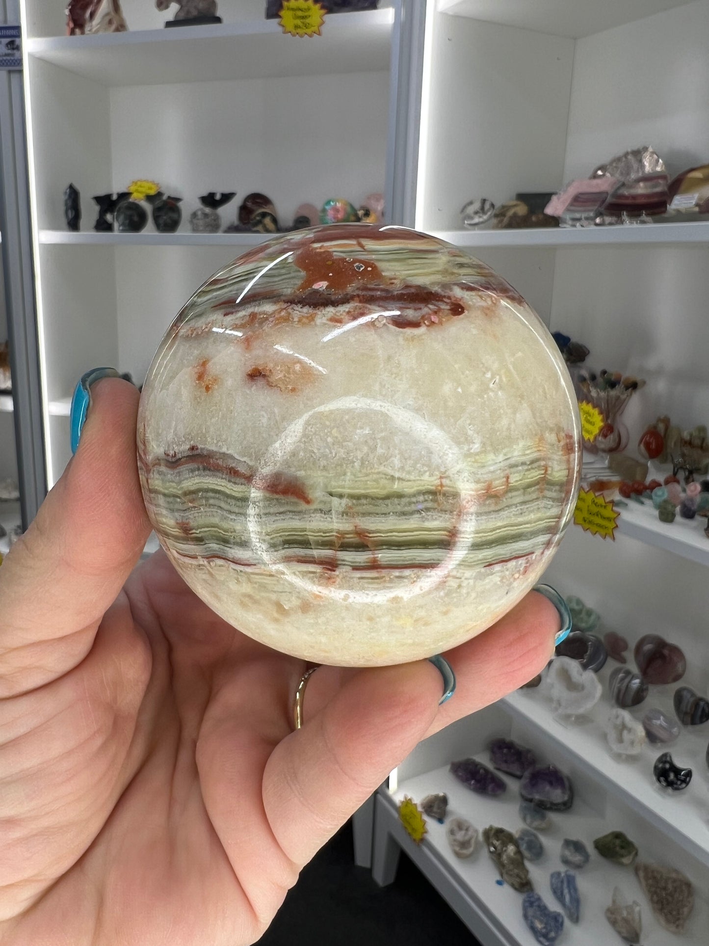 Green Onyx Sphere on Stand