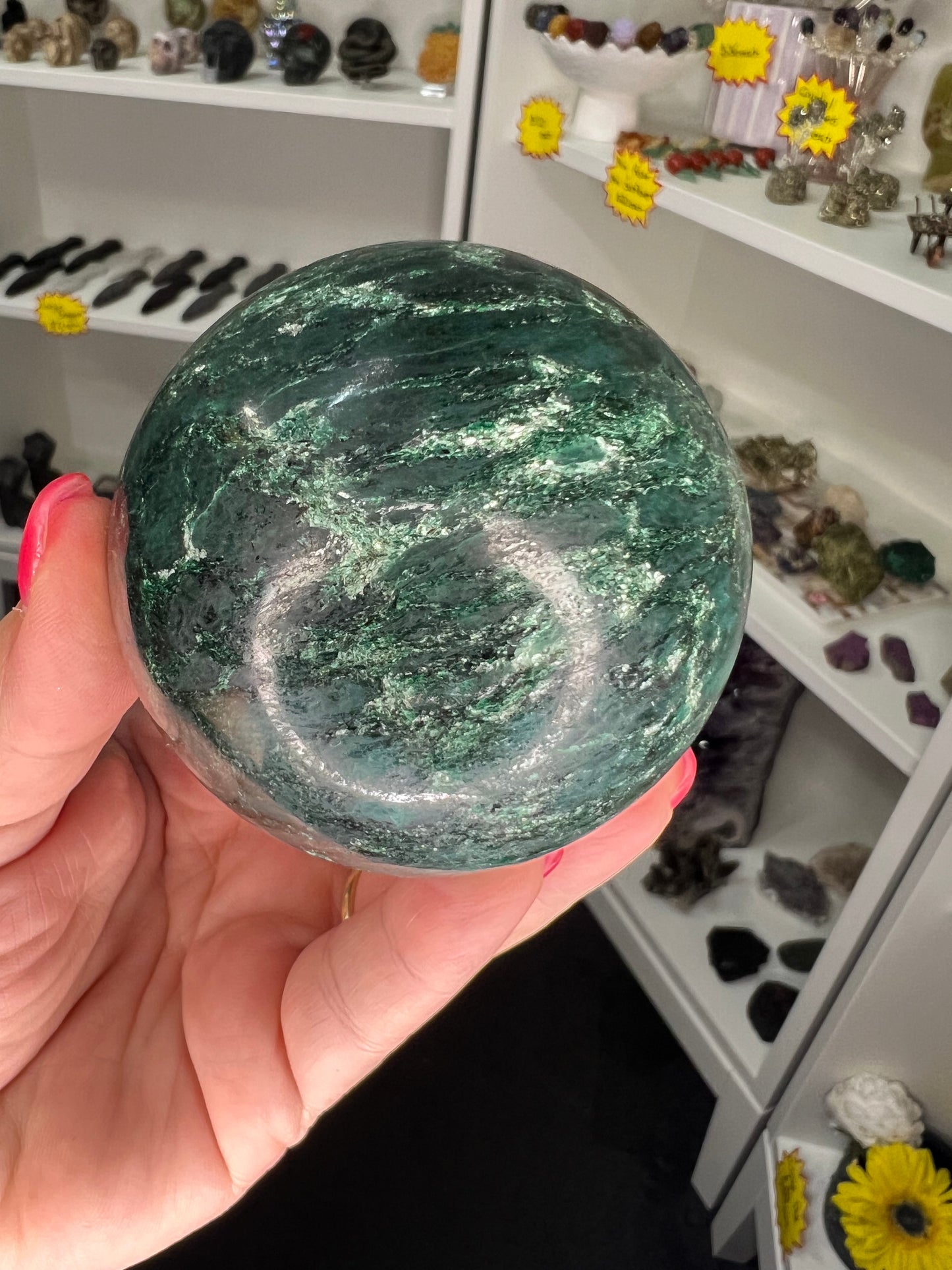 Green Mica Sphere with Stand