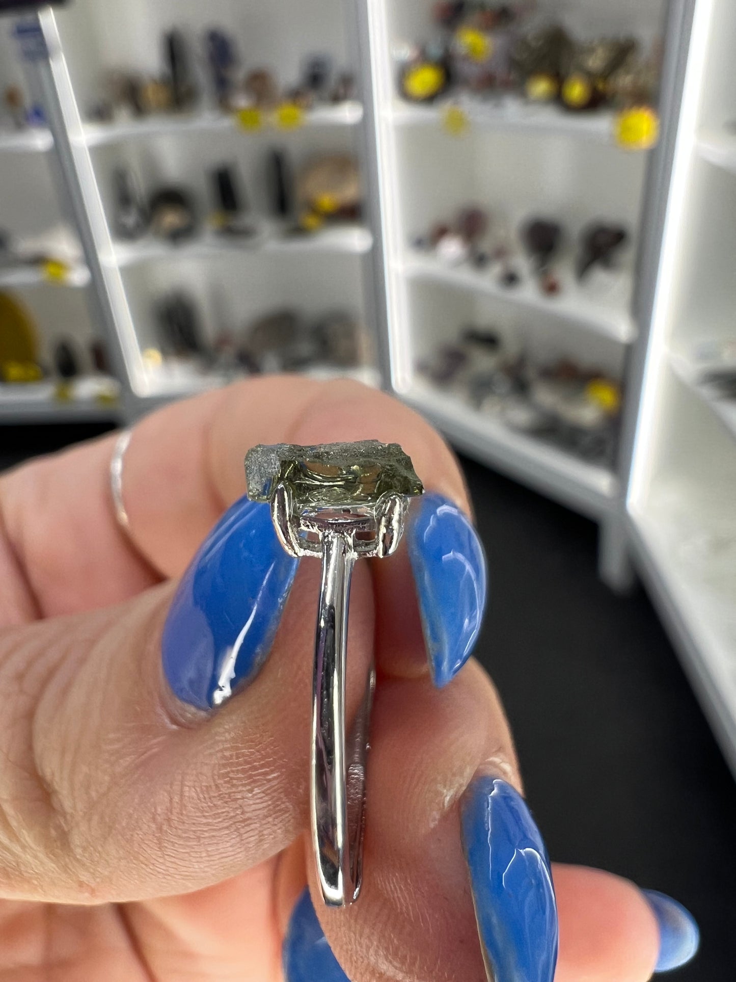 Moldavite Chip Adjustable Ring