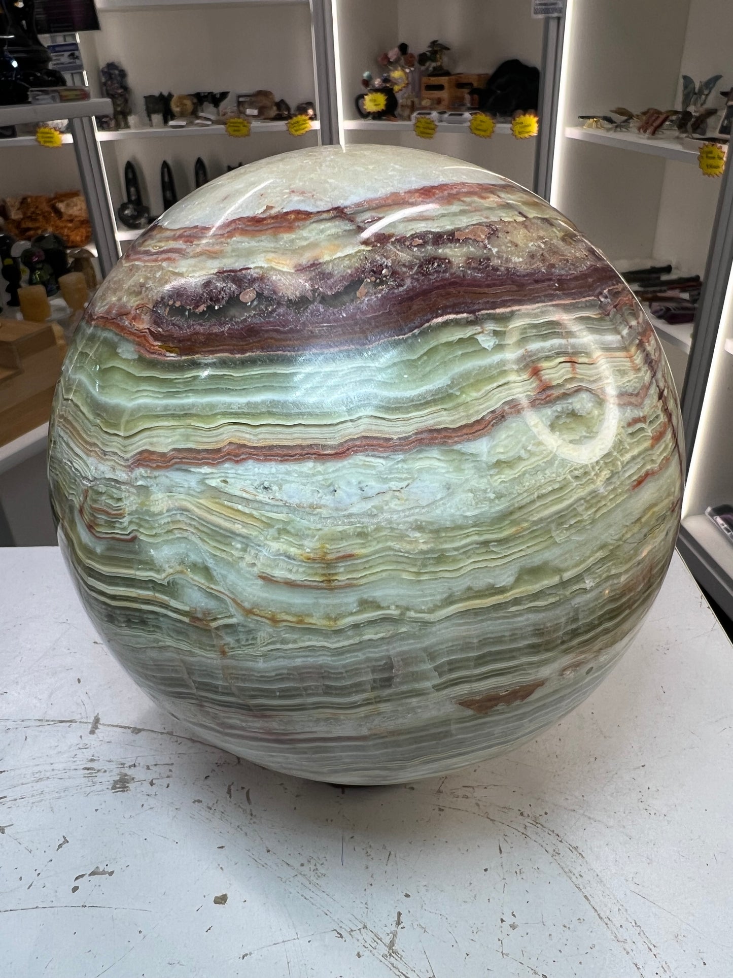 Green Onyx Sphere on Stand