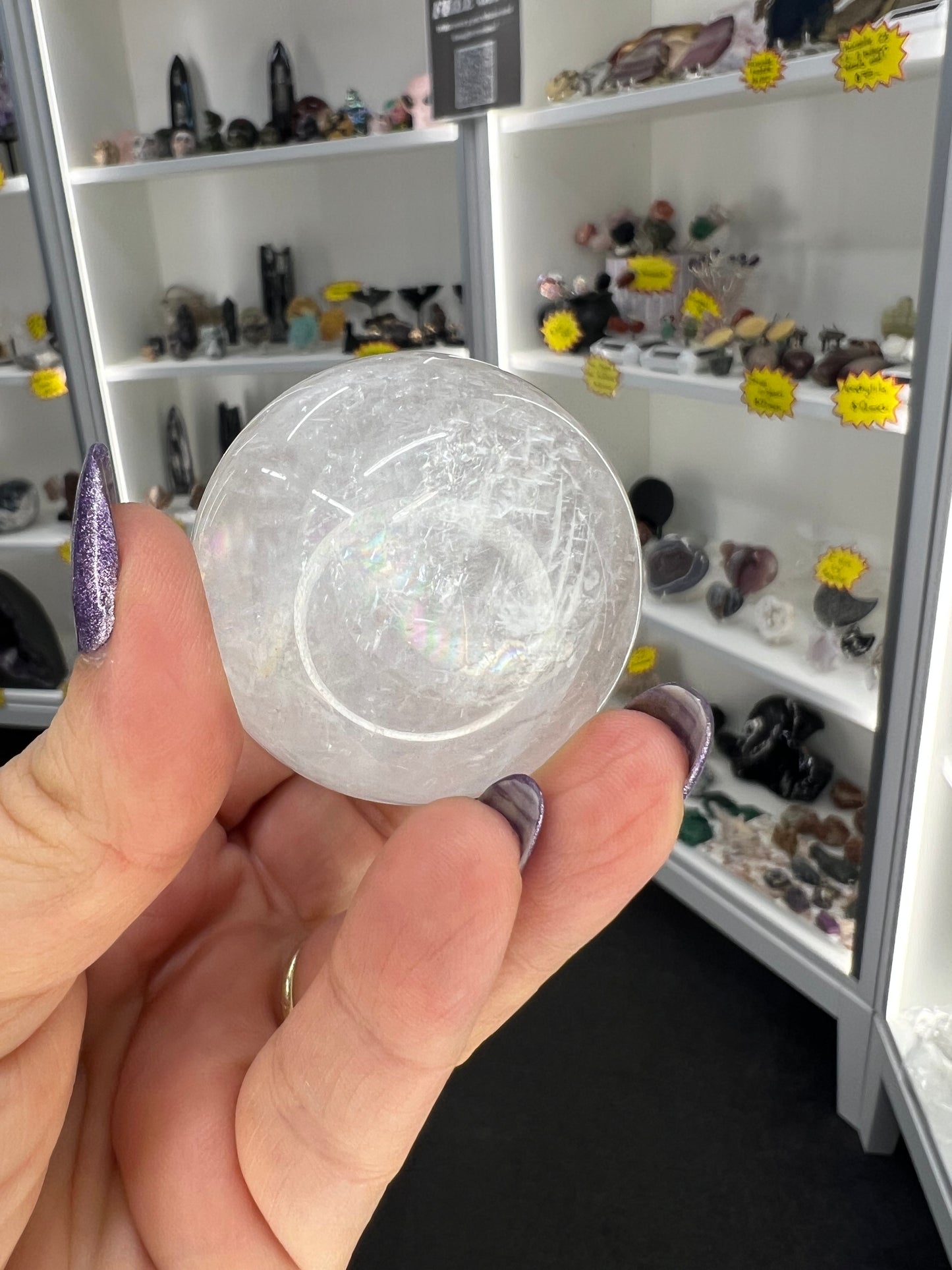 White Calcite Sphere with Stand