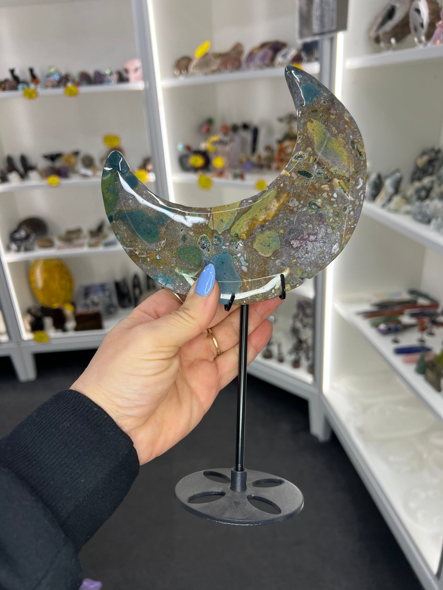 Ocean Jasper Moon on Stand