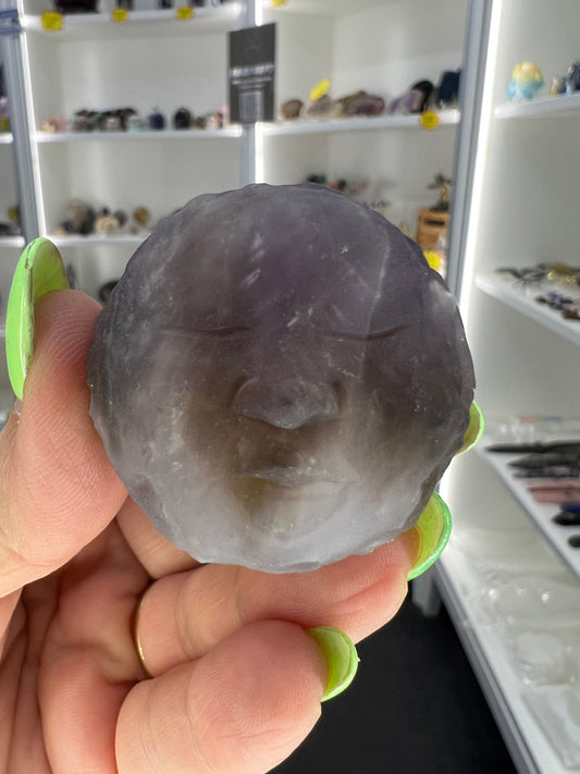 Chevron / Dream Amethyst Moon Face Sphere on Stand