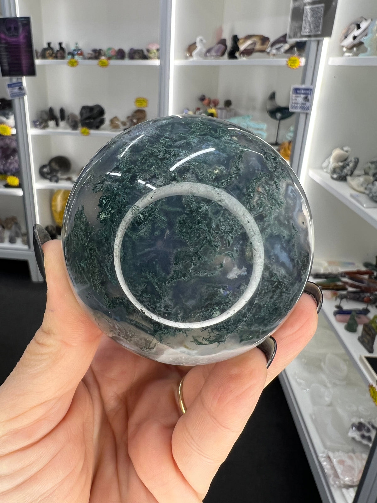 Moss Agate Sphere on Stand