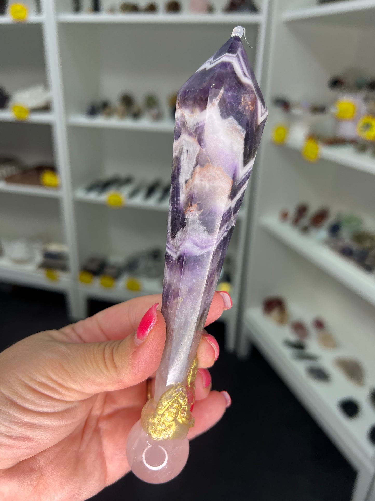 Chevron / Dream Amethyst with Rose Quartz Wand