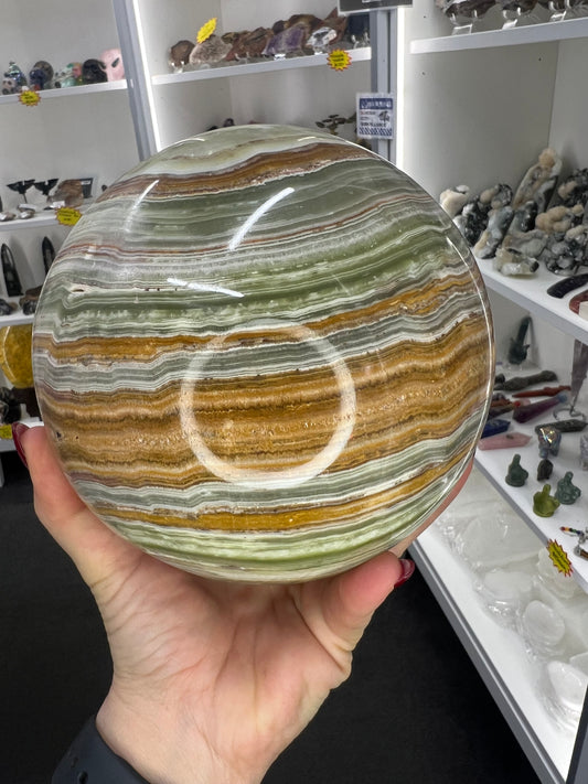Huge Green Onyx Sphere with Stand