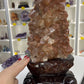Red Calcite Cluster on Wooden Stand