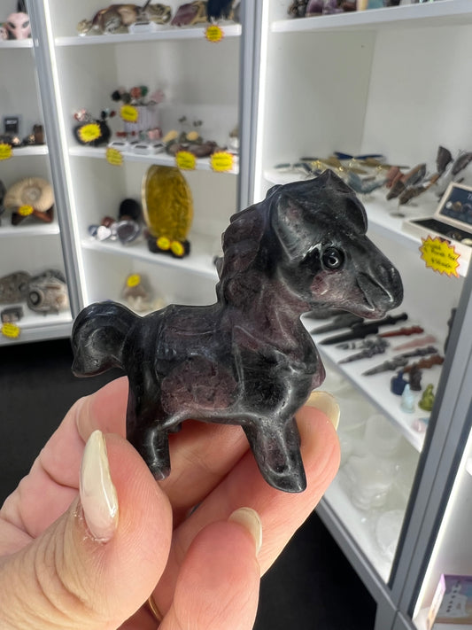 Astrophyllite Garnet Horse