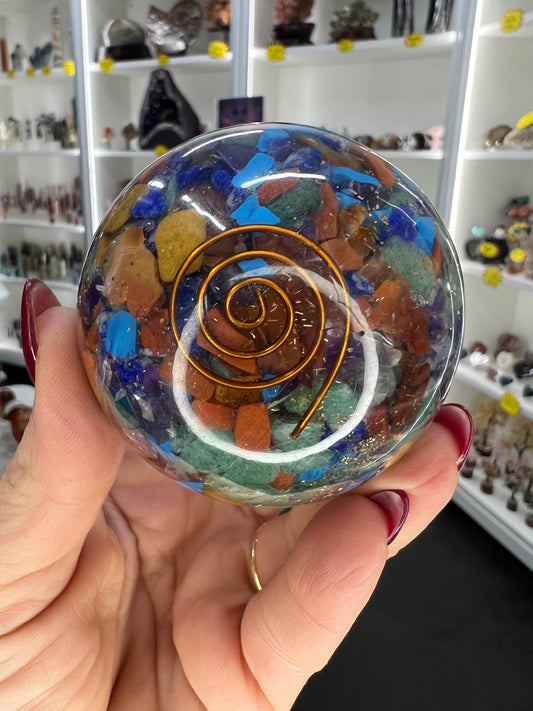Mixed Crystal Organite Sphere with Stand