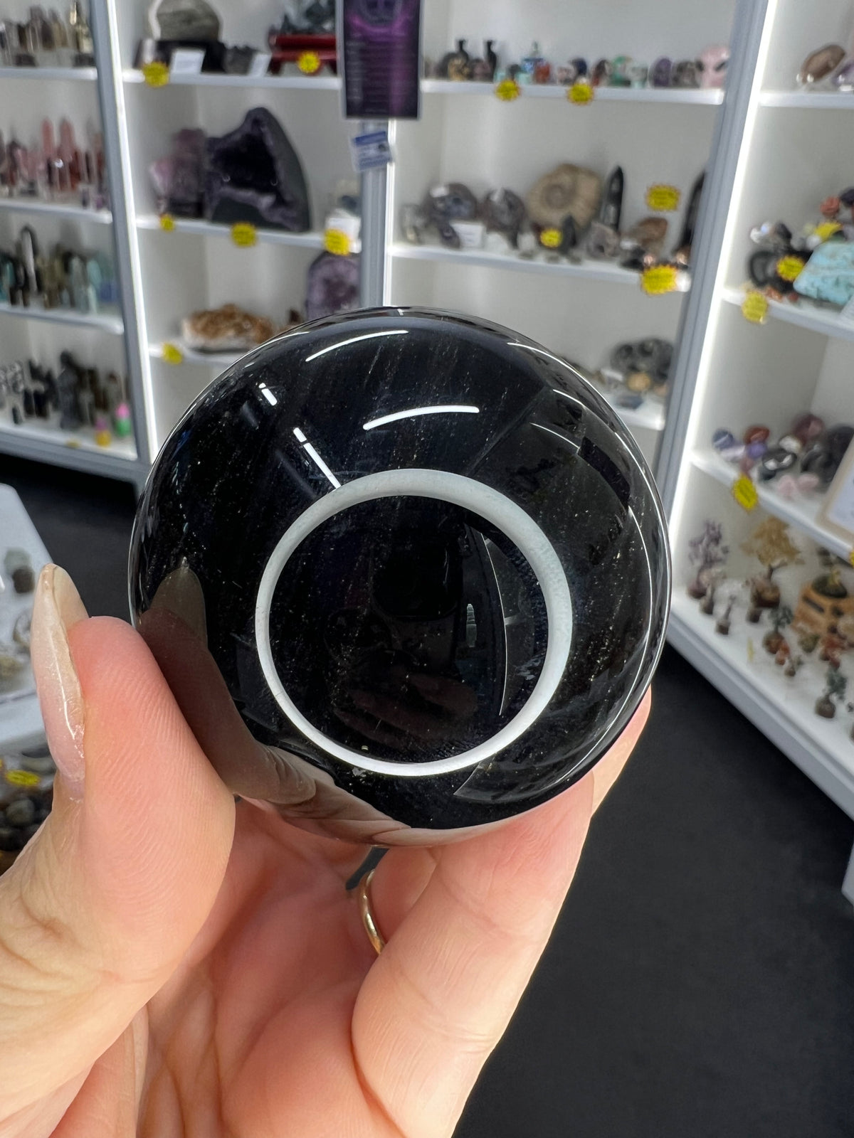Silver Sheen Obsidian Sphere on Stand