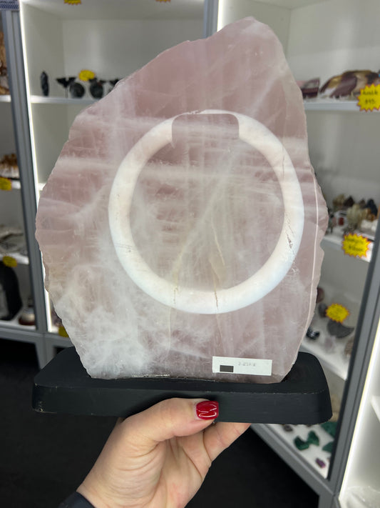Rose Quartz on Wooden Stand
