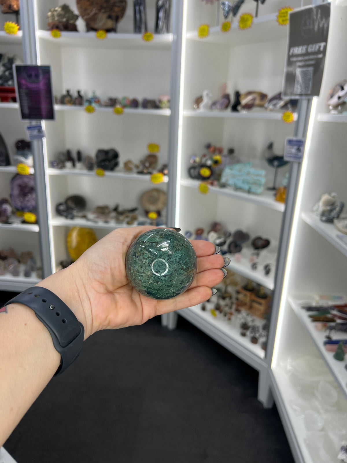 Moss Agate Sphere on Stand