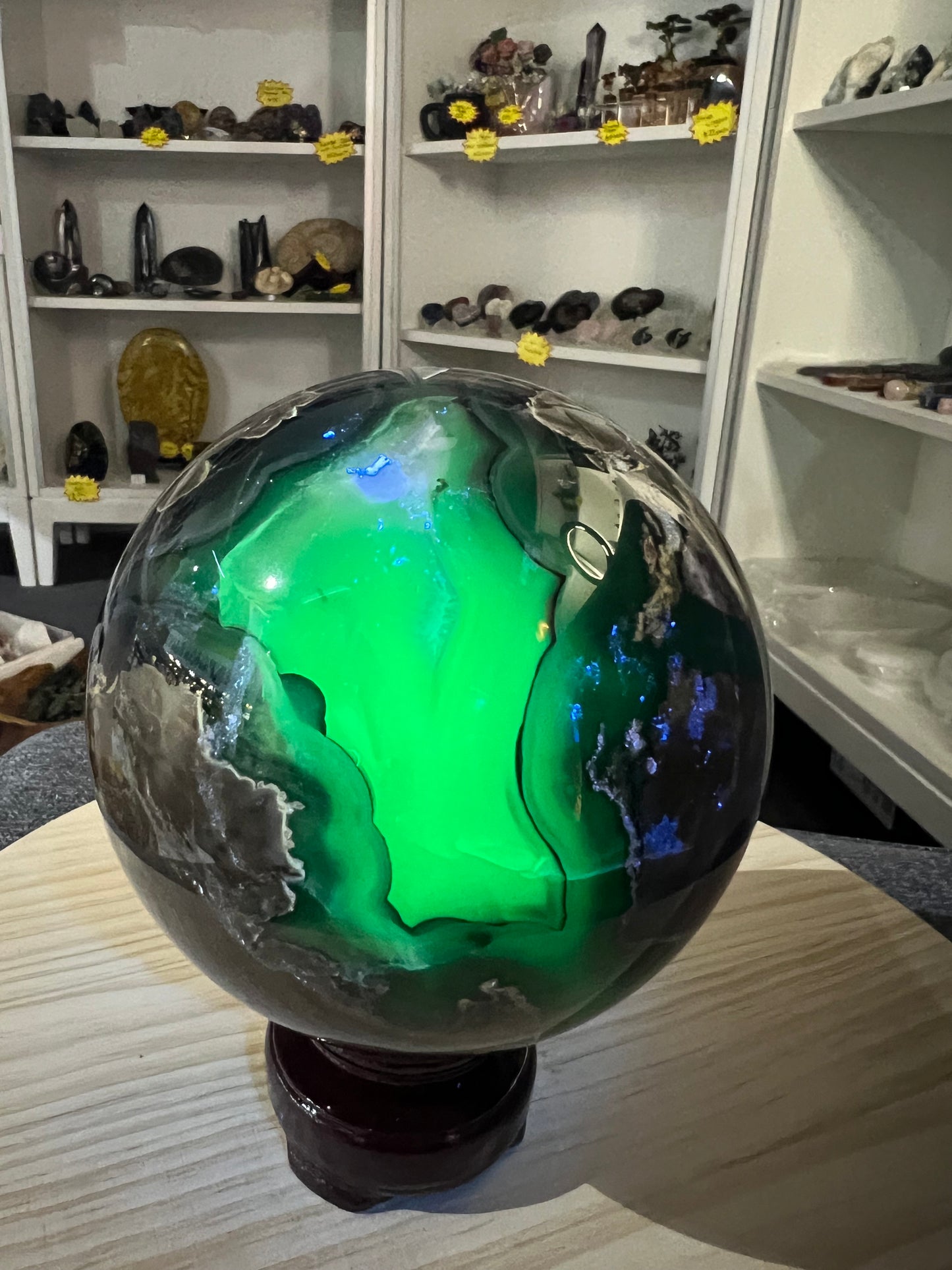 Volcano Agate Sphere with Stand (UV Reactive)