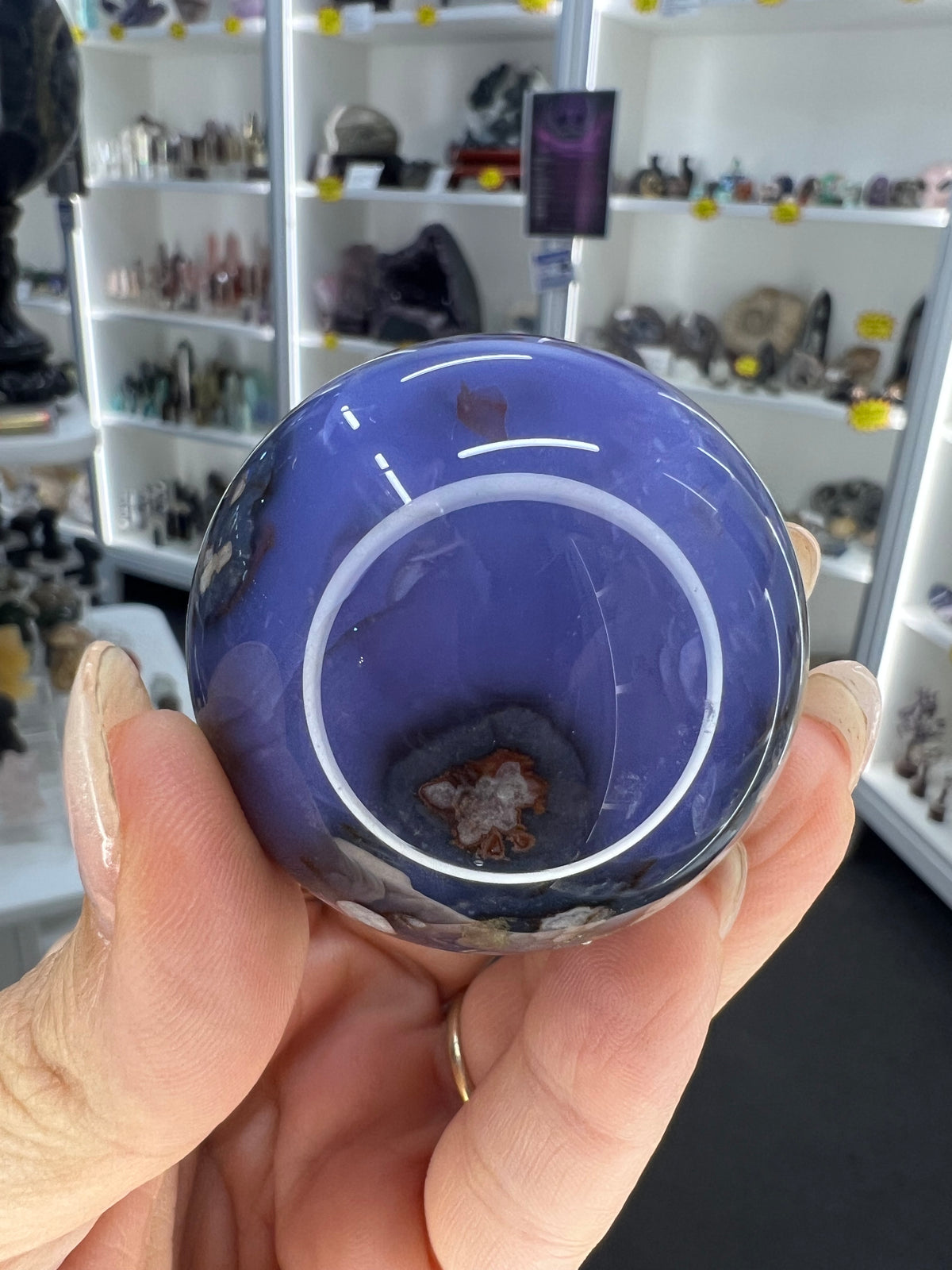 Blue Flower Agate Sphere on Stand