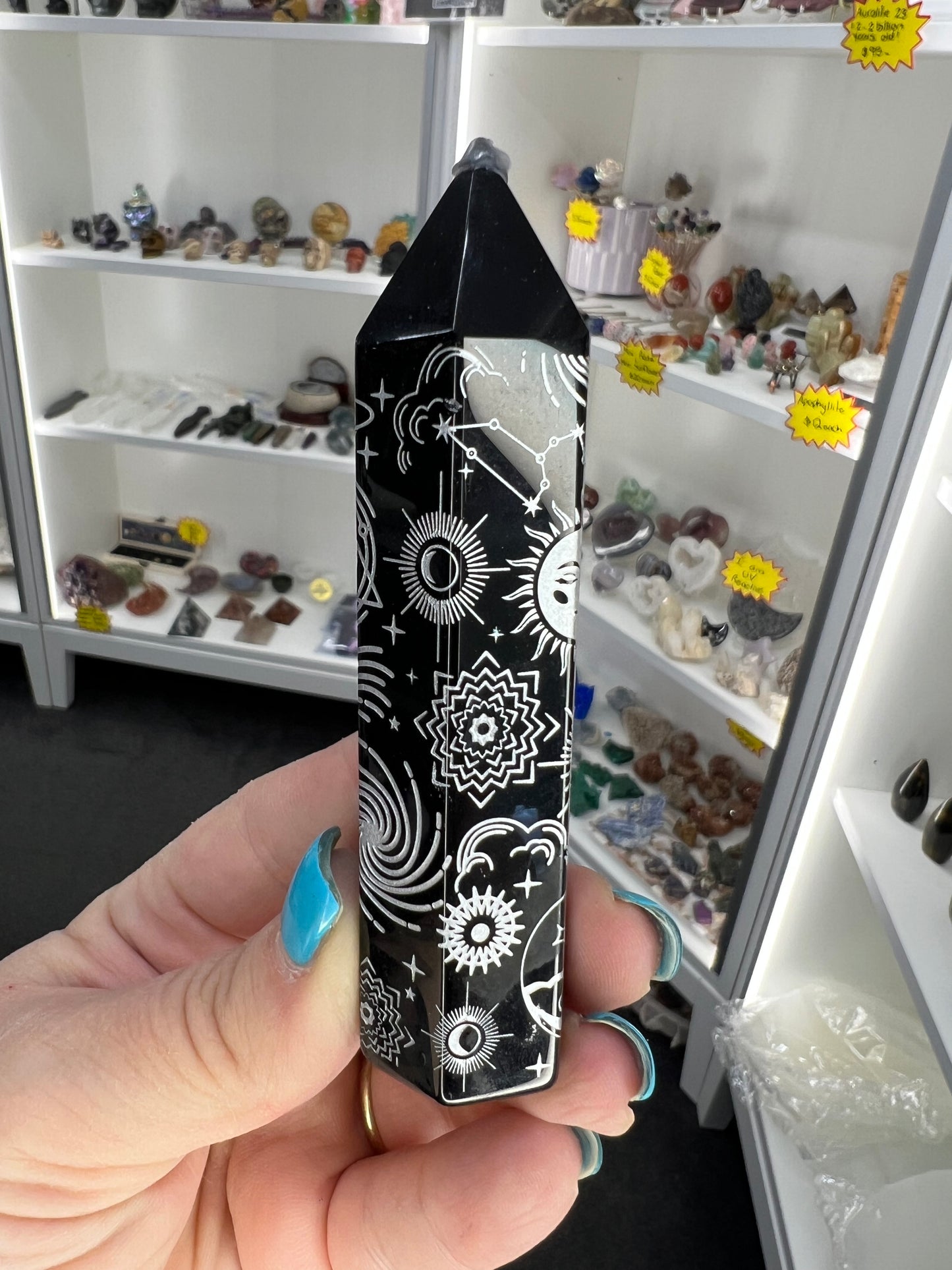 Black Obsidian with Silver Pattern Tower