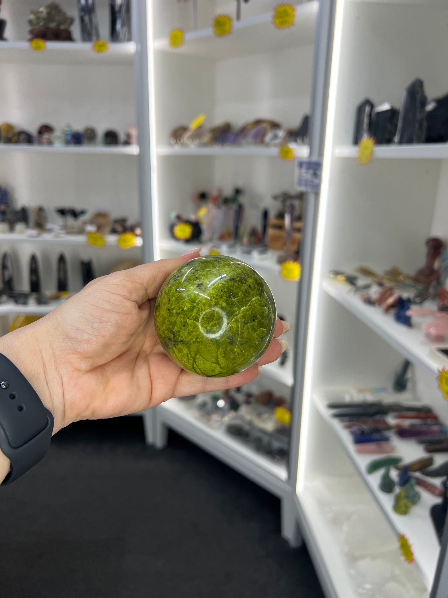 Green Opal Sphere on Stand