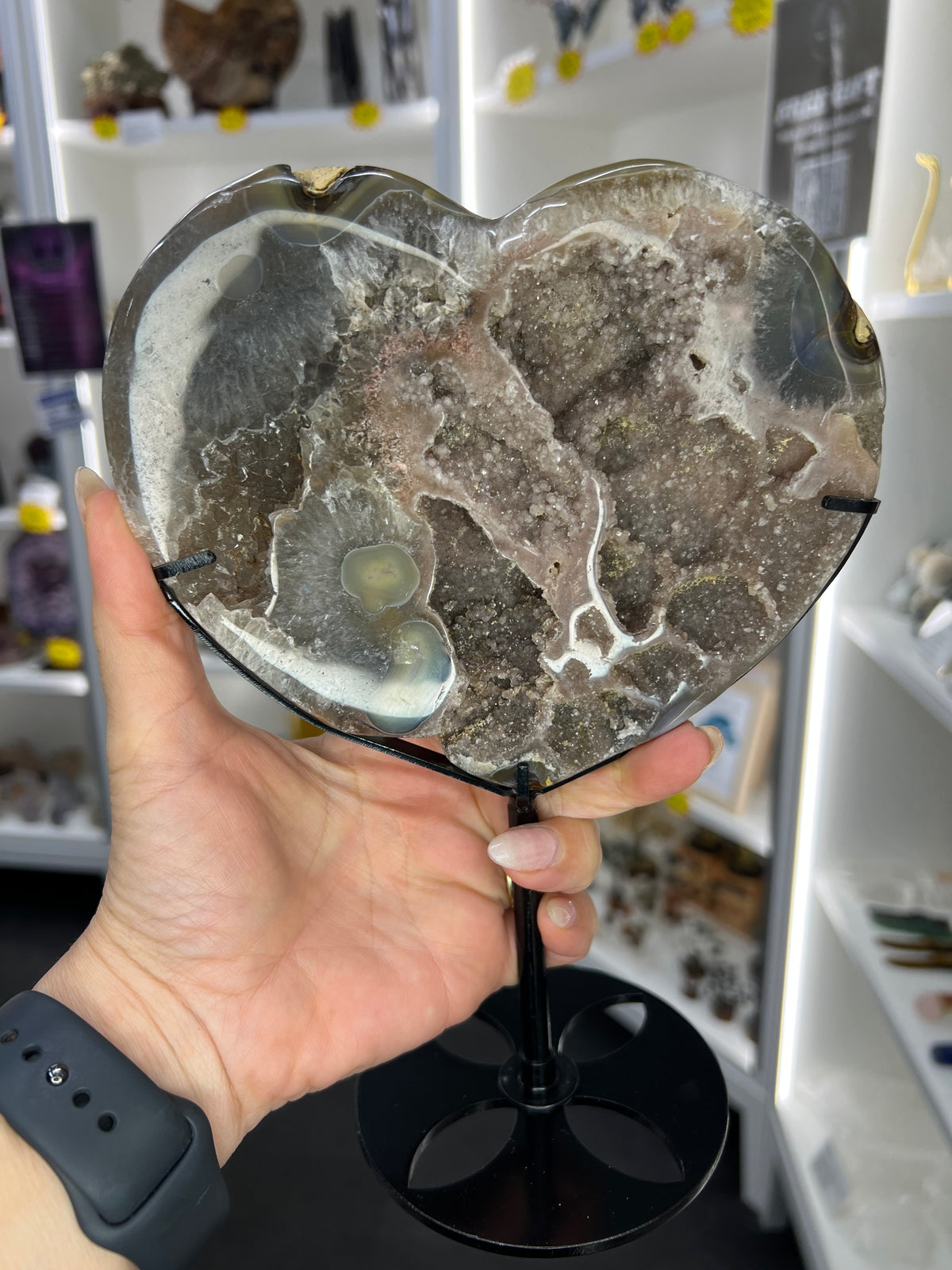 Pink Amethyst / Agate Heart on Stand