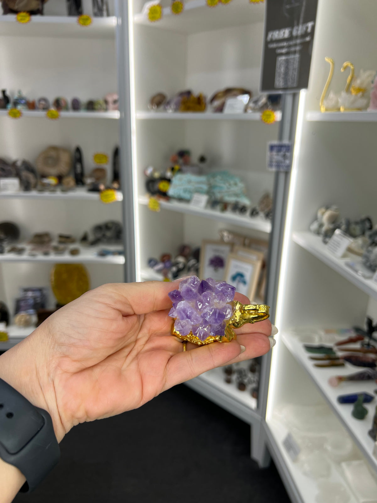 Amethyst Cluster on Gold Elephant