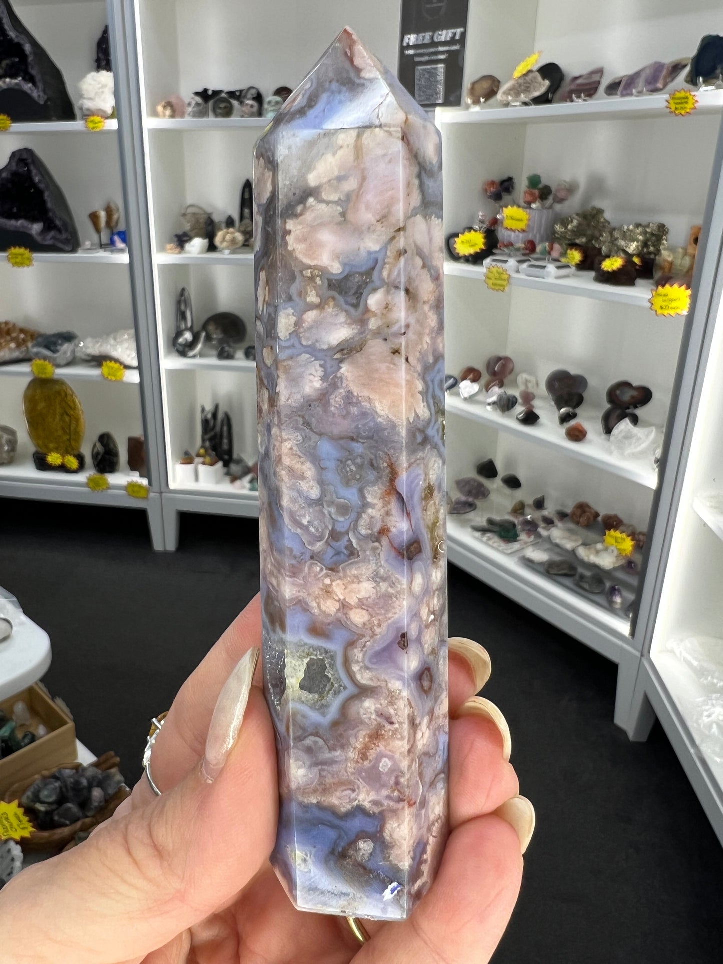 Blue Flower Agate Tower