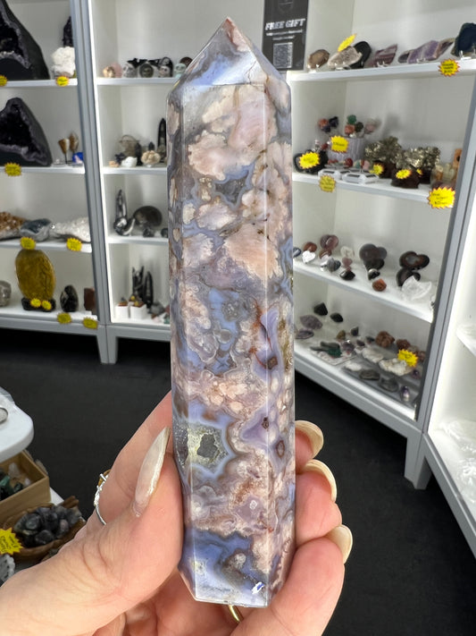 Blue Flower Agate Tower