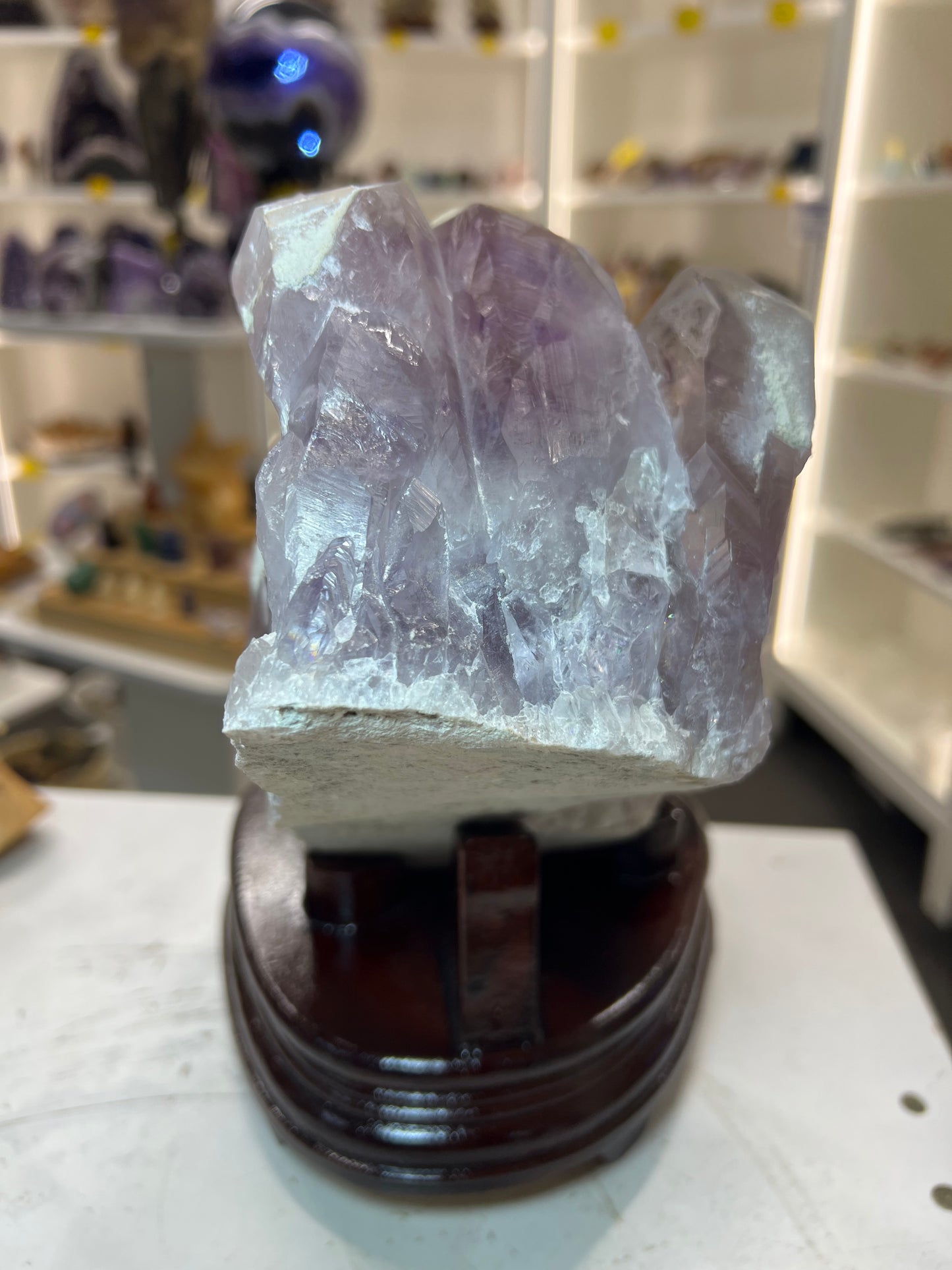 Amethyst Cluster on Custom Wooden Stand