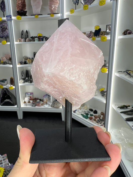 Rose Quartz Point on Stand