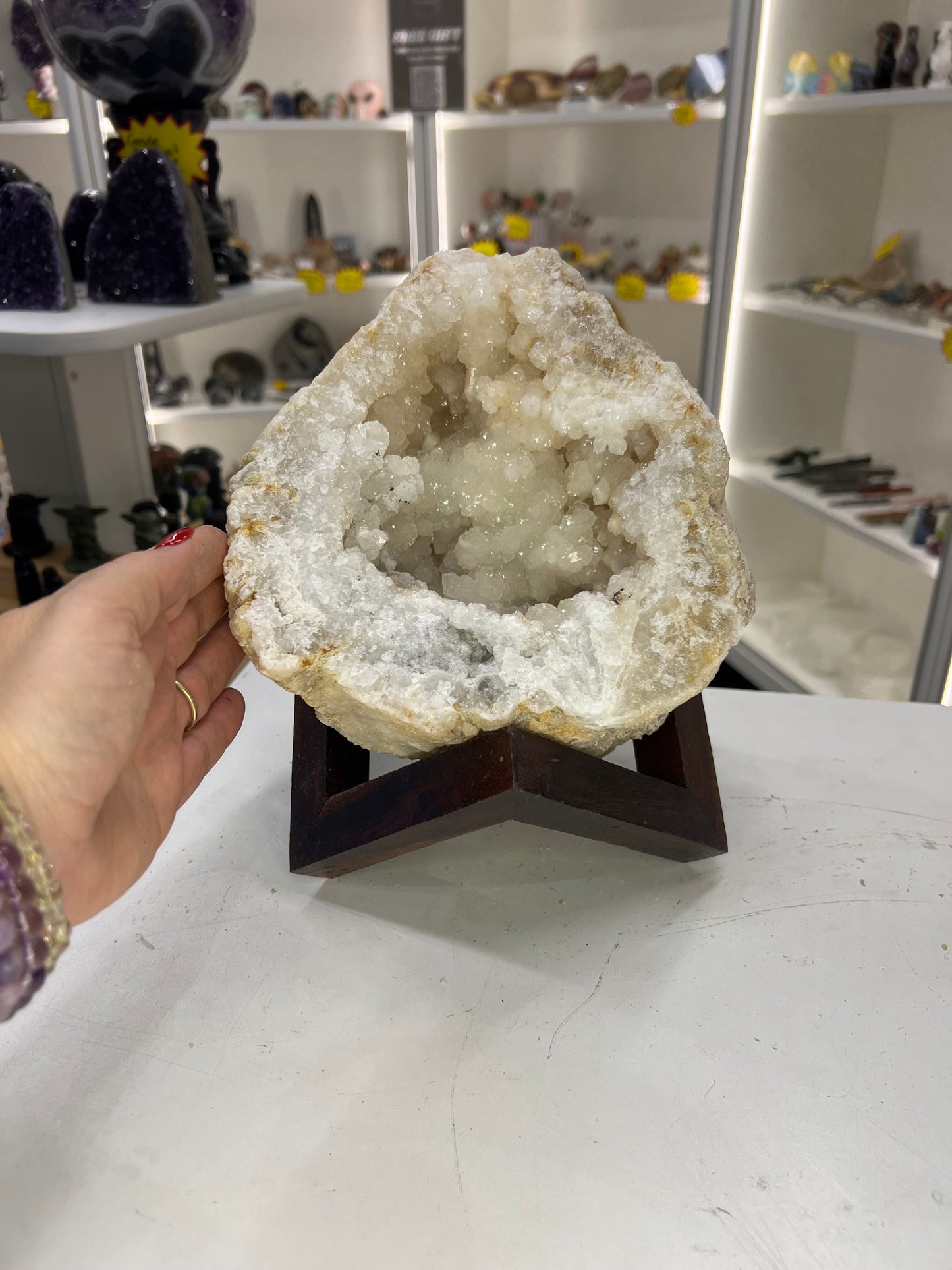 Quartz Geode on Timber Stand