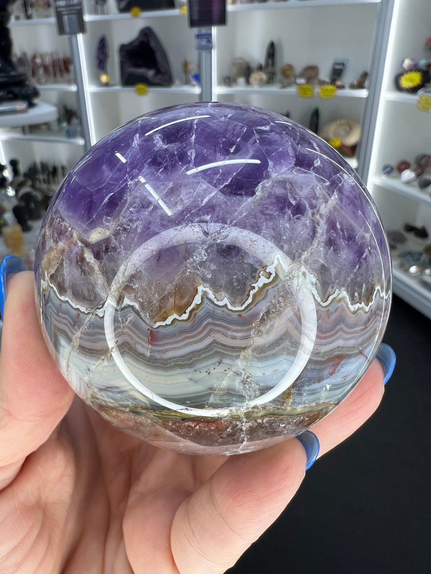 Crazy Lace Amethyst Sphere on Stand