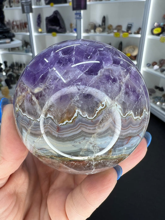 Crazy Lace Amethyst Sphere on Stand
