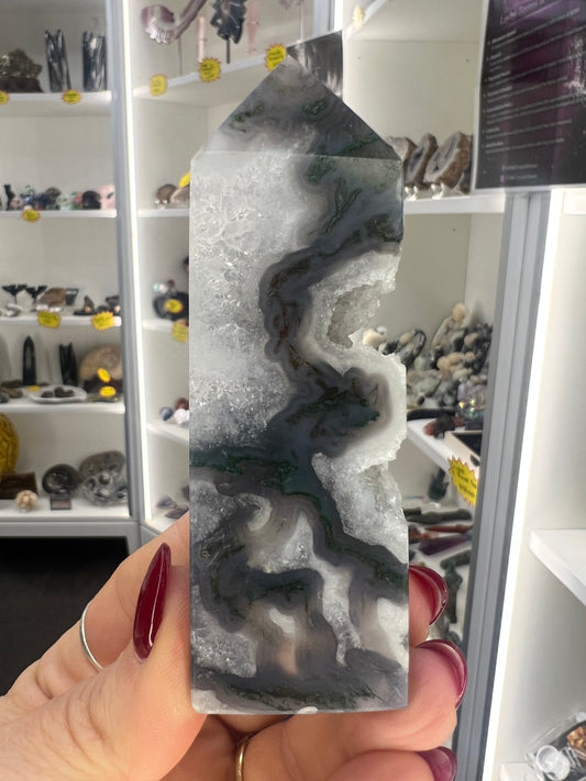 Moss Agate Druzy Tower