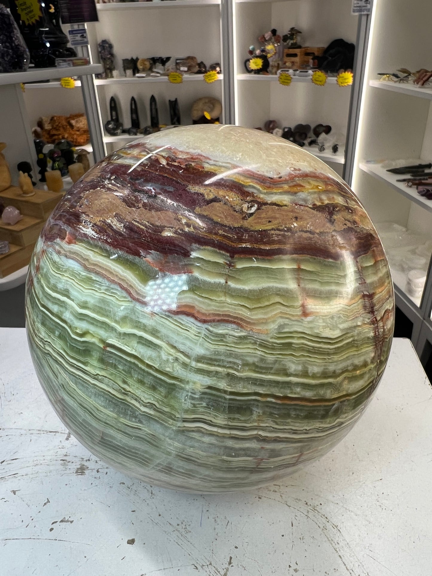 Green Onyx Sphere on Stand