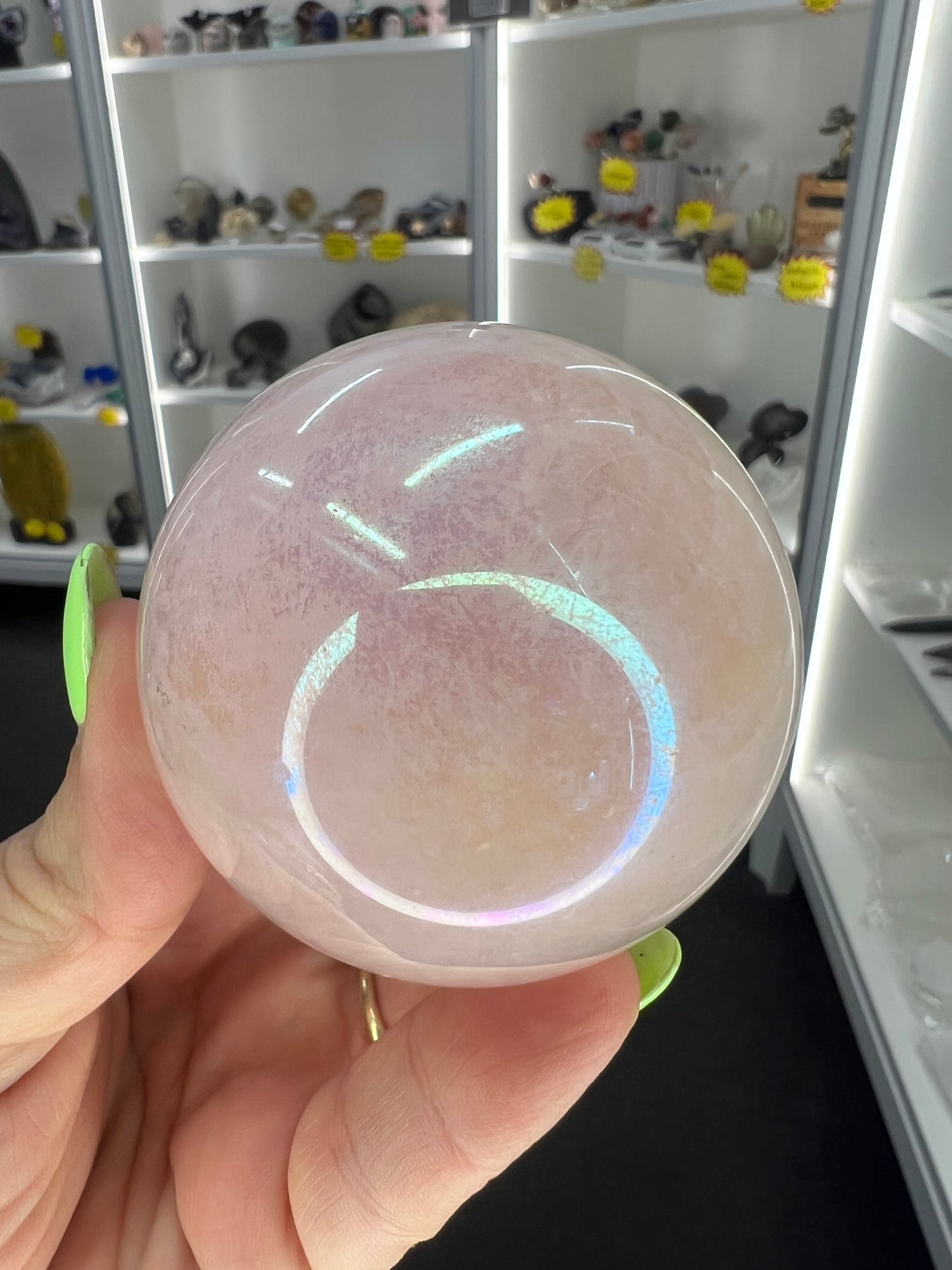 Aura Rose Quartz Sphere on Stand